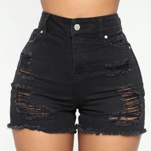 High rice distressed washed black short